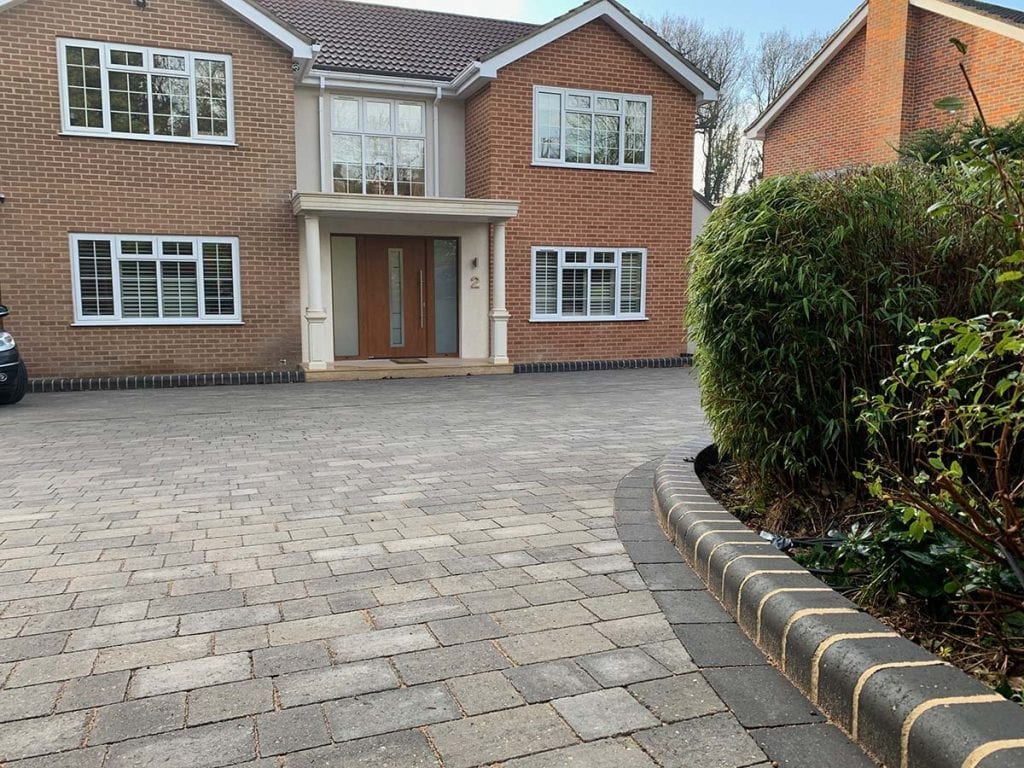 Block paved driveway in front of a UK home